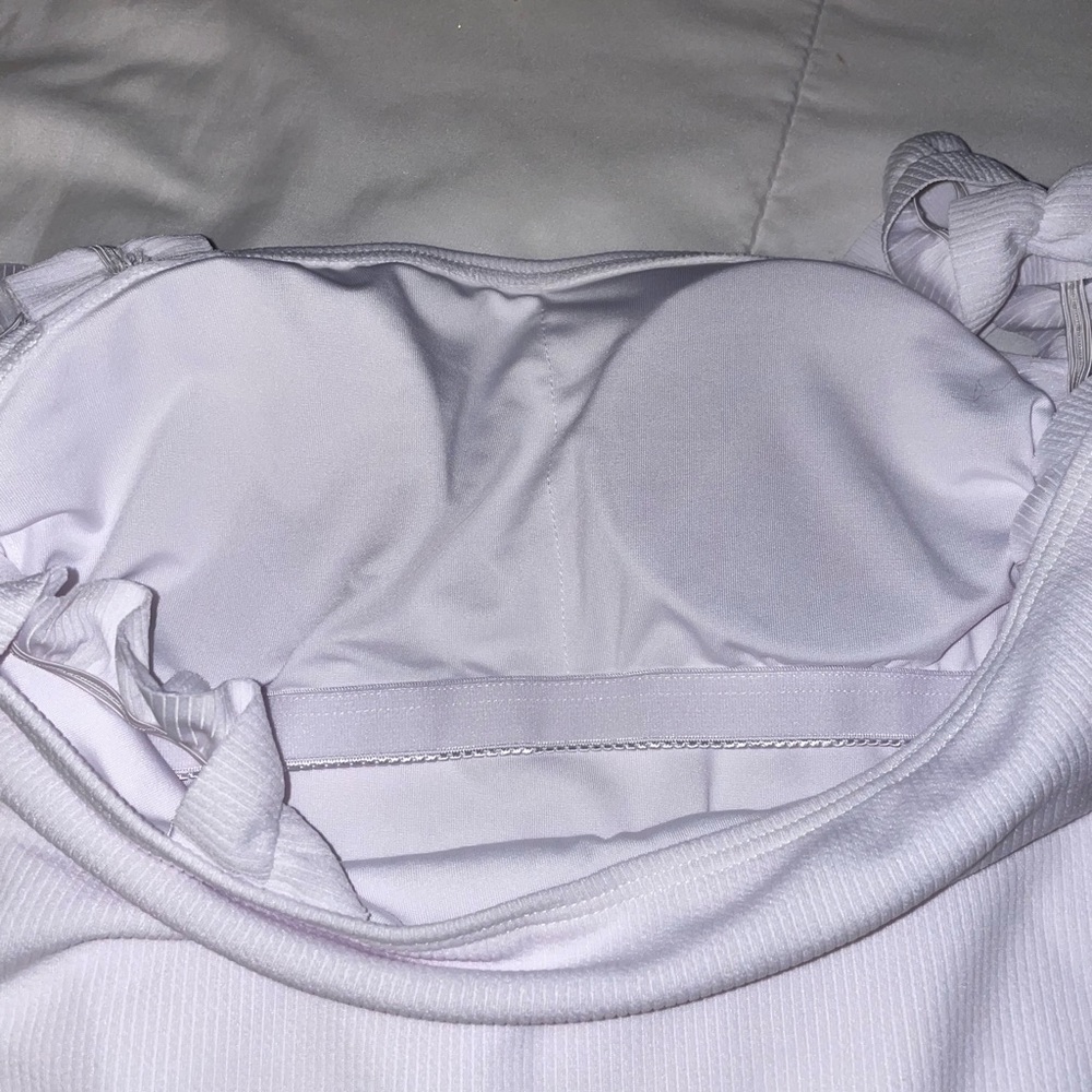 Beautiful White Ribbed One Piece Bathing Suit with Ruffled Shoulder Straps, Sm - Picture 5 of 7